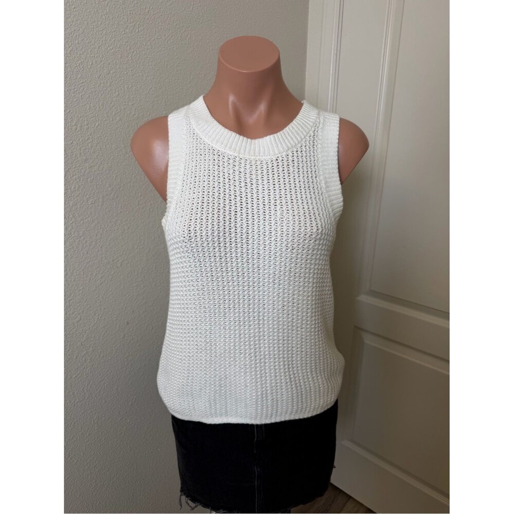 Anthropologie White Textured Knit Tank Top Sz S